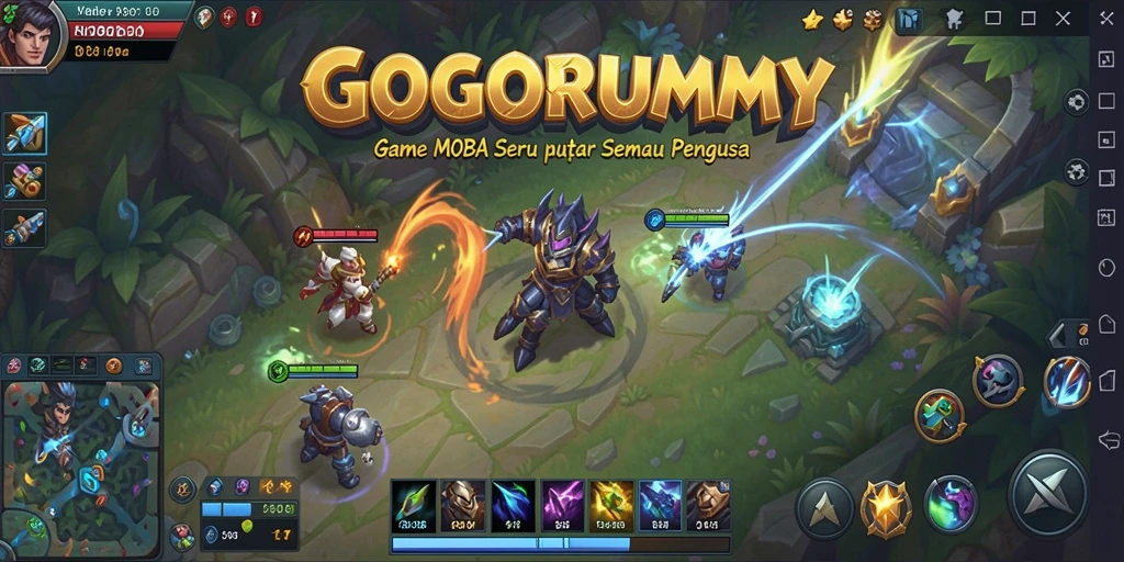 Tampilan gameplay seru dari GOGORUMMY dengan tim bertempur.