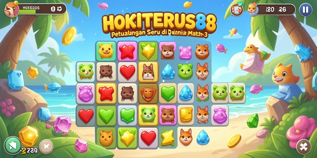 Tampilan gameplay seru HOKITERUS88 dalam aksi Match-3.