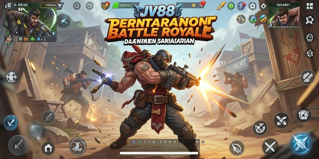 Screenshot JV88 menampilkan pertarungan intens dalam mode Battle Royale.
