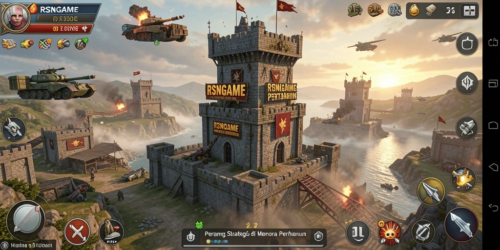 Tangkapan layar RSNGAME menampilkan menara yang melindungi dari serangan musuh.