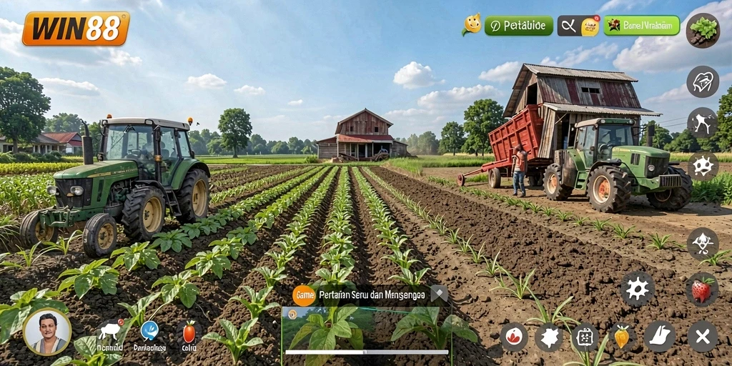 Screenshot gameplay WIN88 menampilkan aktivitas pertanian yang seru.